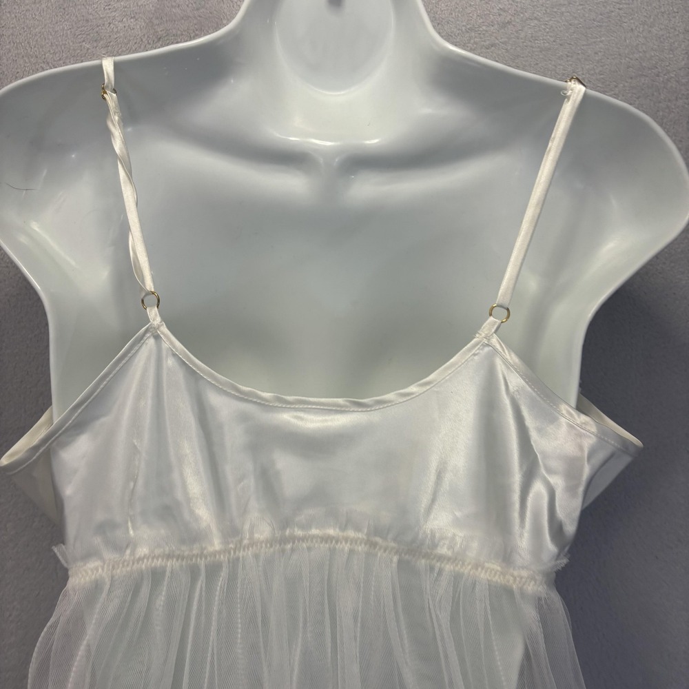 Sheer Mesh Floral Camisole Tank Top Womens Medium White Empire Waist Fairy Rodeo - Picture 10 of 14